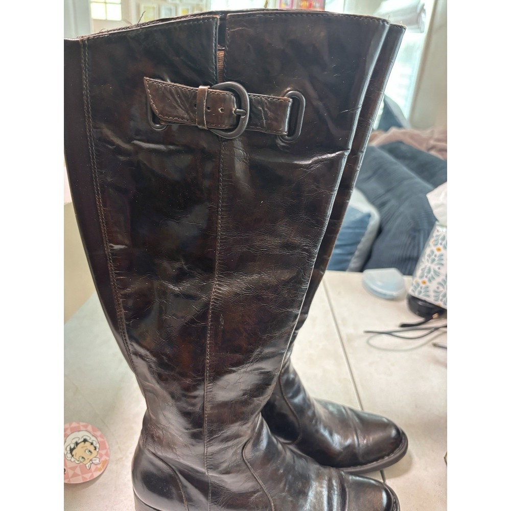 Born Brown Leather Zip Knee High Riding Boots Women's Size 7 Buckles